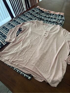 Maurices Dusty Pink Henley Top with Black & White Patterned Pants